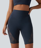 Short cycliste de yoga Halara UltraSculpt™ taille haute, gainant, en dentelle contrastée, 23 cm, avec poche