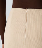 Mini-Jupe Casual en Velours Côtelé 2 en 1 Fermeture Éclair Invisible Taille Haute