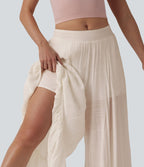 Pantalon baggy fluide taille mi-haute 2-en-1 avec poches