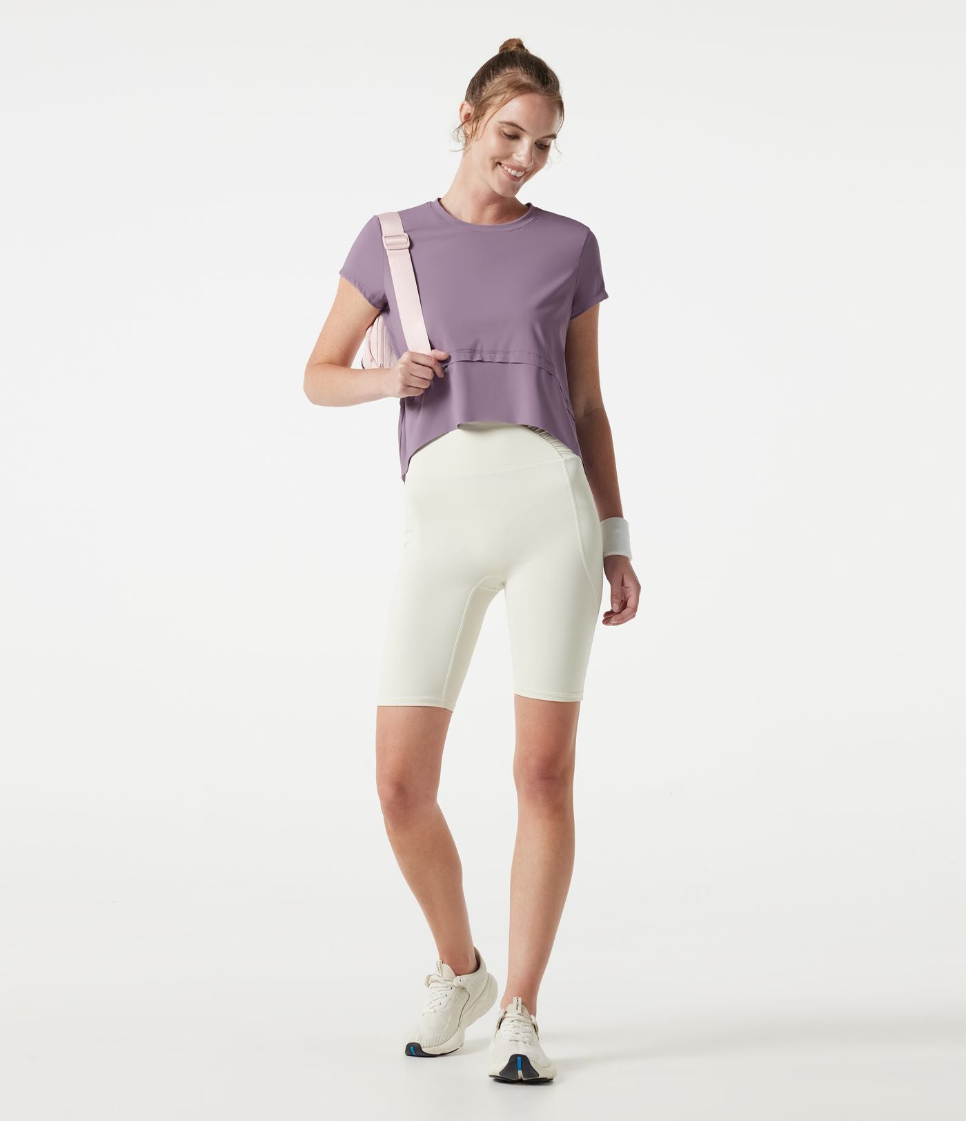 Haut de sport de running Halara UltraSculpt™ Cool, séchage rapide, col rond, manches courtes, ourlet asymétrique haut-bas, coupe ample — UPF50+