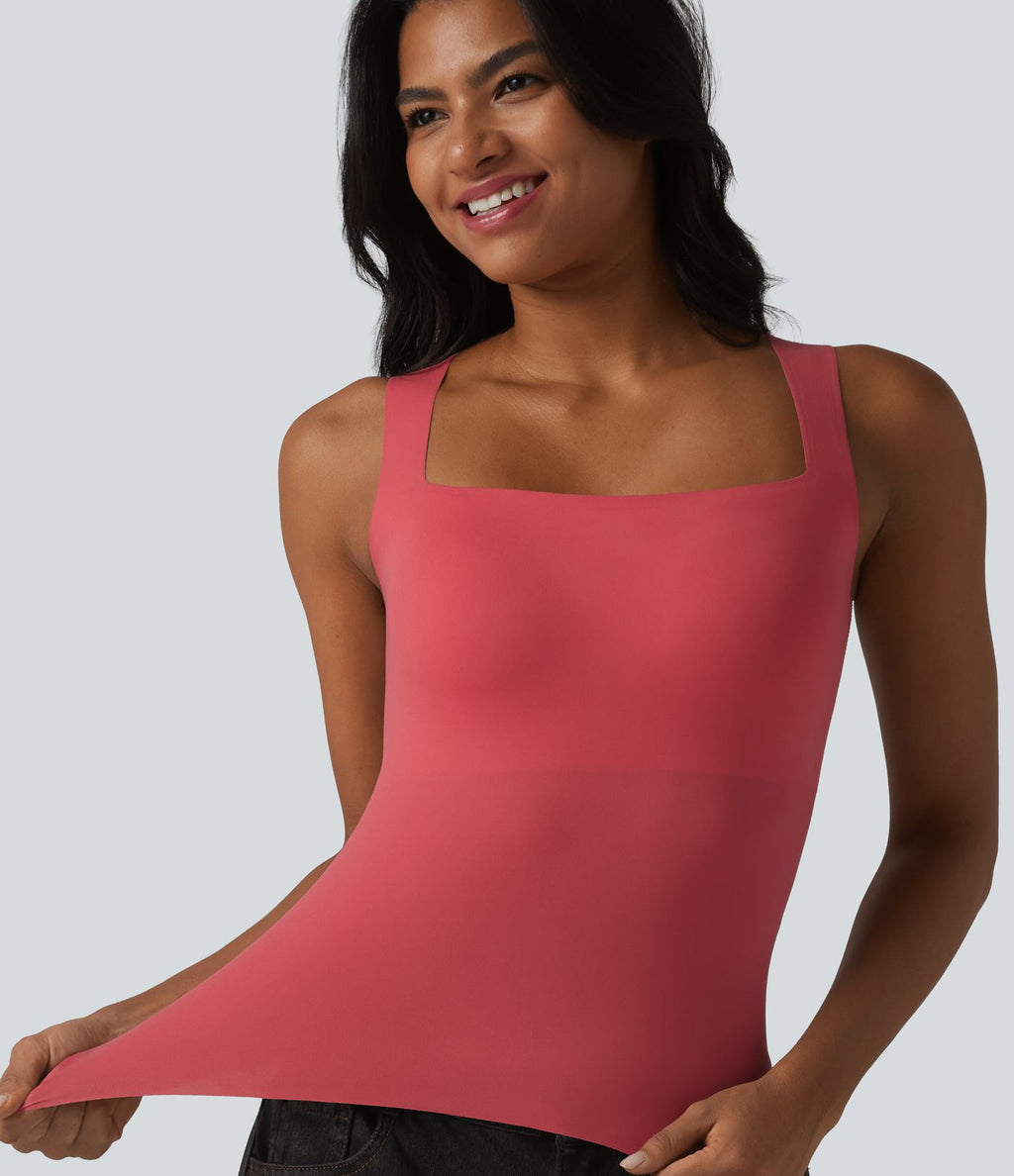 Débardeur décontracté col carré avec soutien-gorge intégré bonnets B-E