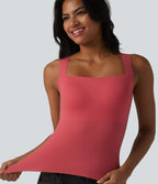 Débardeur décontracté col carré avec soutien-gorge intégré bonnets B-E