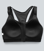 Brassière de sport d'entraînement maintien moyen col rond échancré dos nageur avec fermeture éclair, mesh contrasté et coussinets non amovibles