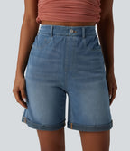 Halara Flex™ Short casual en jean skinny gainant taille haute à ourlet retroussé avec poches
