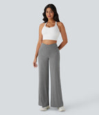 Pantalon de yoga à jambe large avec taille haute croisée et poche arrière