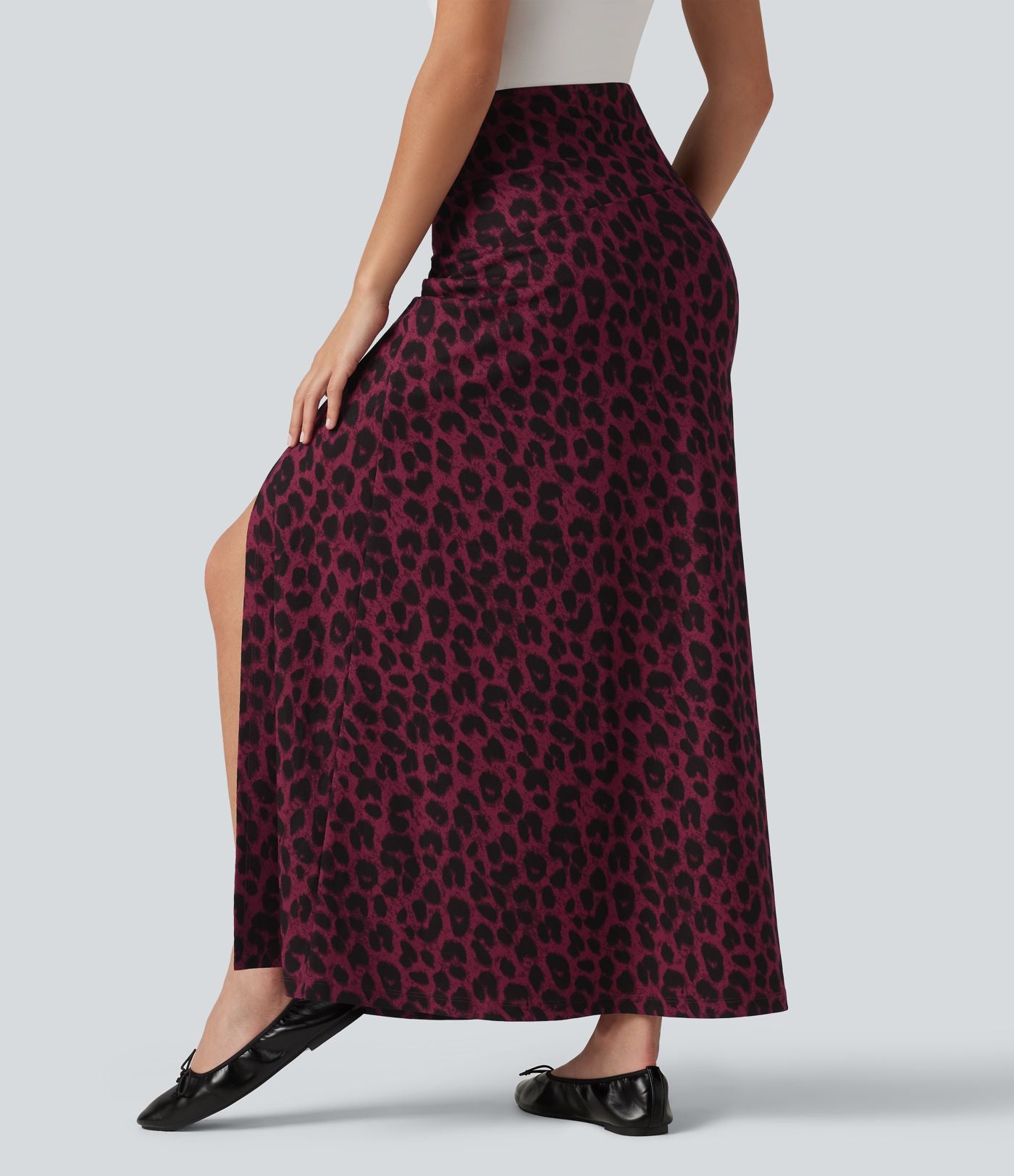 Jupe casual maxi gaufrée léopard taille haute gainante à poche