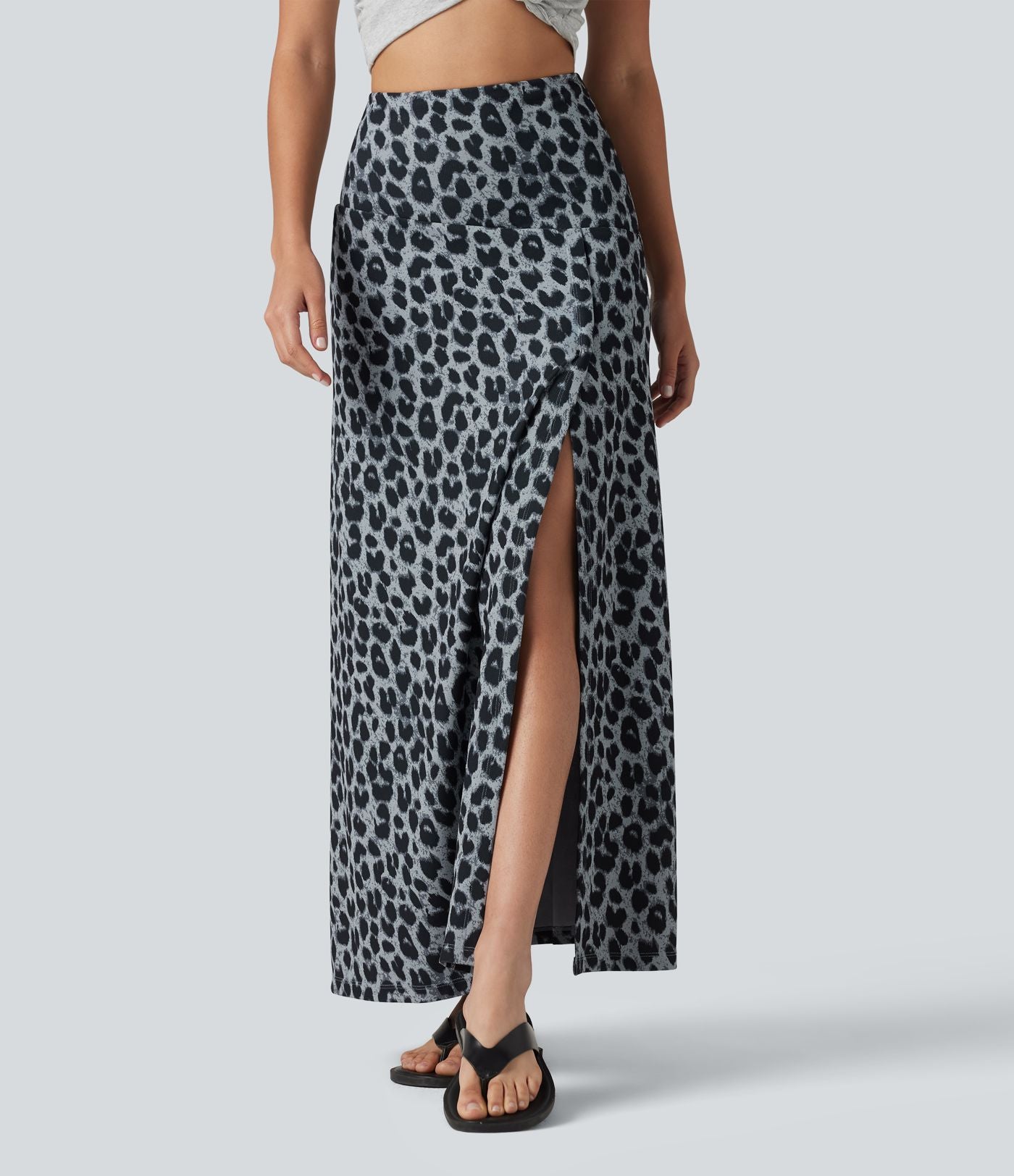 Jupe casual maxi gaufrée léopard taille haute gainante à poche