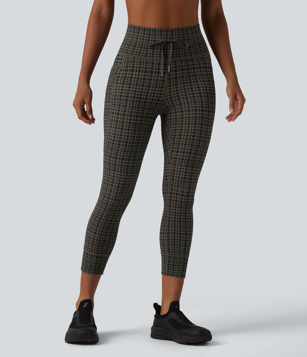 Legging corsaire de yoga Halara UltraSculpt™ imprimé à carreaux taille haute avec cordon de serrage et poches