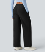 Pantalon de yoga ample thermique en polaire, dos en V, taille haute, avec poches