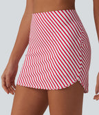 Jupe mini de tennis 2-en-1 à rayures taille haute avec ourlet arrondi et poches