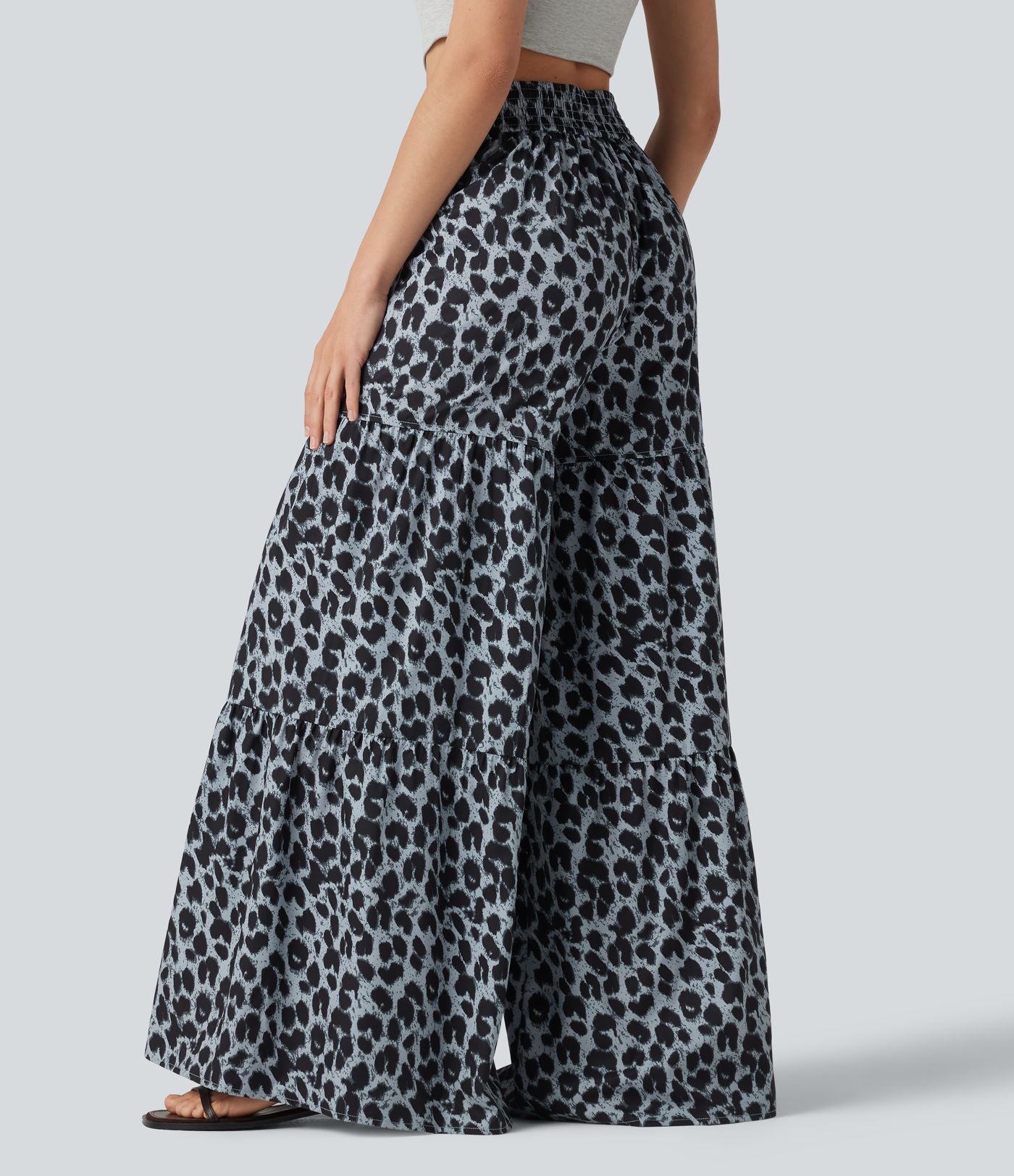 Pantalon ample décontracté taille mi-haute avec nœud devant imprimé léopard avec poches