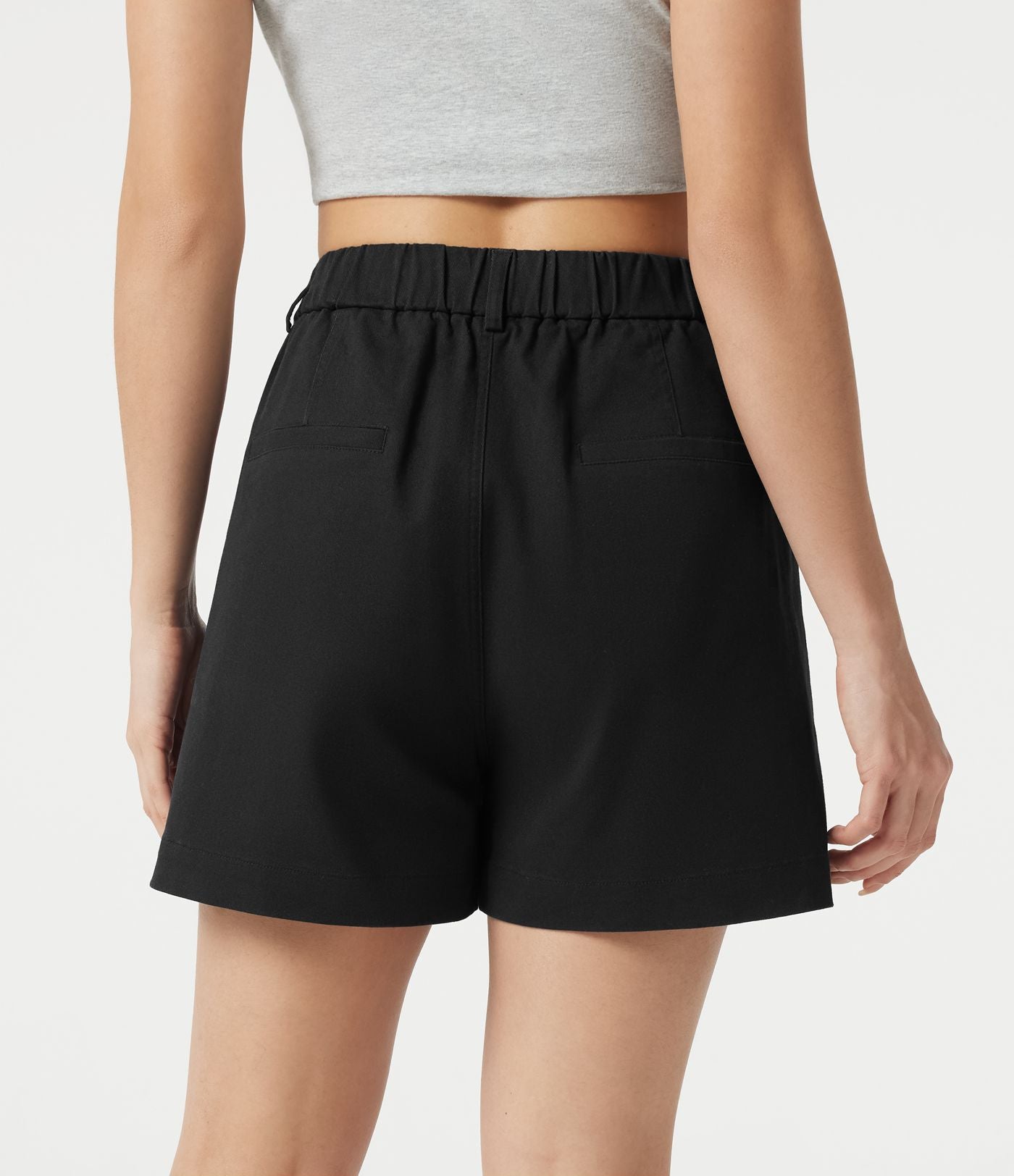 Short tailleur chino en coton taille haute à poches 7,5 cm