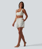 Bas de bikini 2-en-1 taille haute avec cordon de serrage et poches 7,5 cm