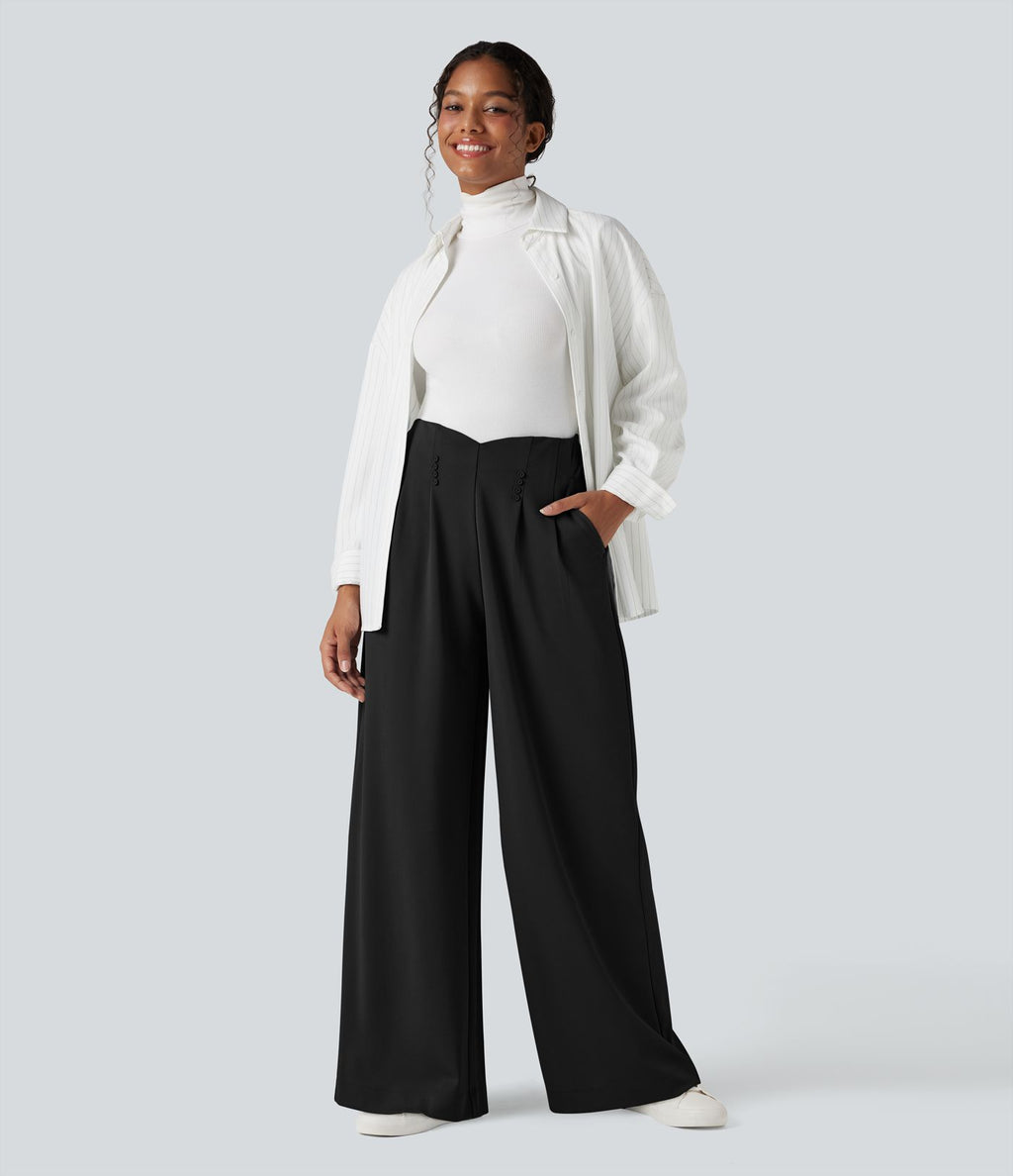 Pantalon tailleur large taille haute en crêpe avec poches Halara Flex™