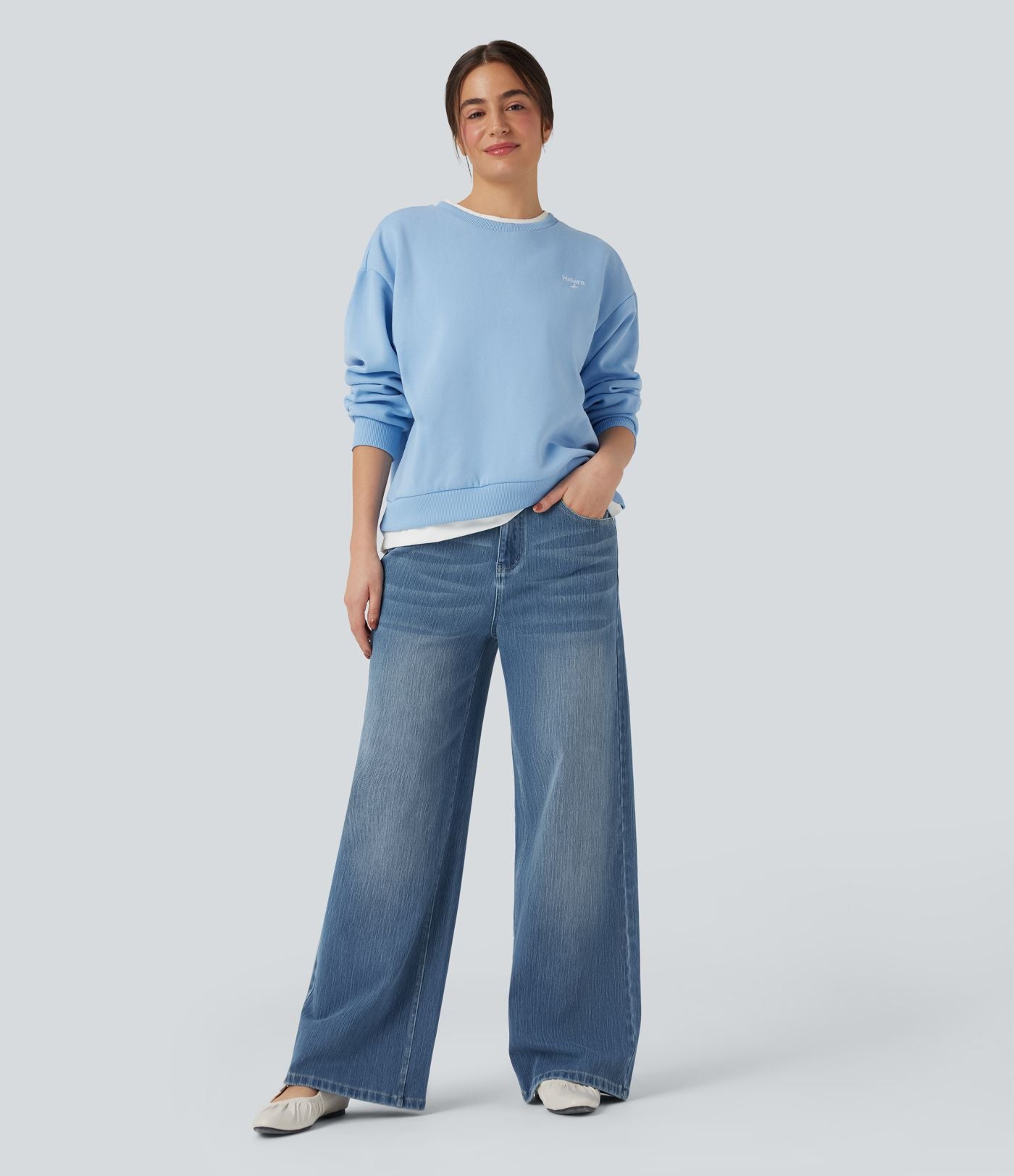 Jean large délavé Halara Flex™ taille mi-haute avec poches
