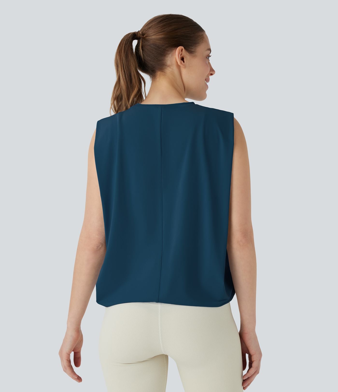 Débardeur de yoga col rond froncé, tissu rafraîchissant - Protection UPF50+