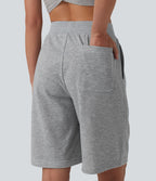 Bermuda casual ample taille mi-haute en molleton français à cordon de serrage intérieur avec poches