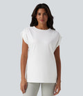 Top de sport yoga ample col rond sans manches avec fronces