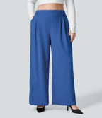 Halara Flex™ Pantalon tailleur Grande taille à Taille Haute, Poches Latérales Plissées, Jambes Larges, en Tissu Gaufré