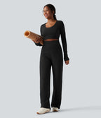 Pantalon de yoga taille haute coupe droite en maille gaufrée sans couture Seamless Flow