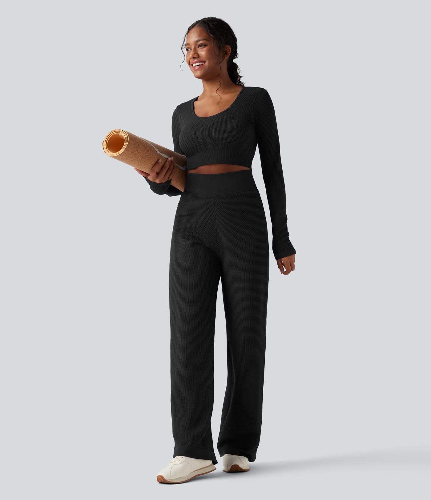 Pantalon de yoga taille haute coupe droite en maille gaufrée sans couture Seamless Flow