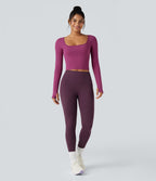 Top de sport yoga SoftlyZero™ Plush col carré manches raglan longues avec trous pouces