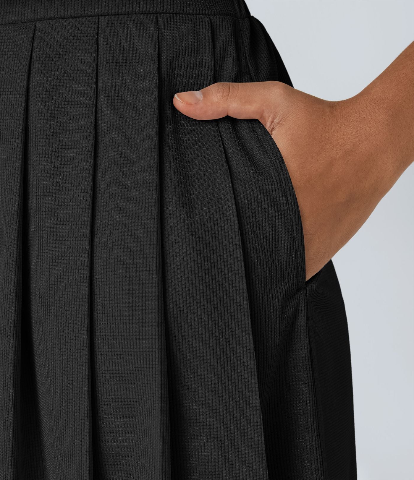 Combishort Fluide Col en V Plissée Manches Courtes Poche Latérale Gaufrée
