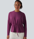 Top casual SoftlyZero™ col rond manches longues avec cordon de serrage - UPF50+