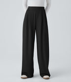Pantalon taille haute décontracté large en maille gaufrée, avec poches