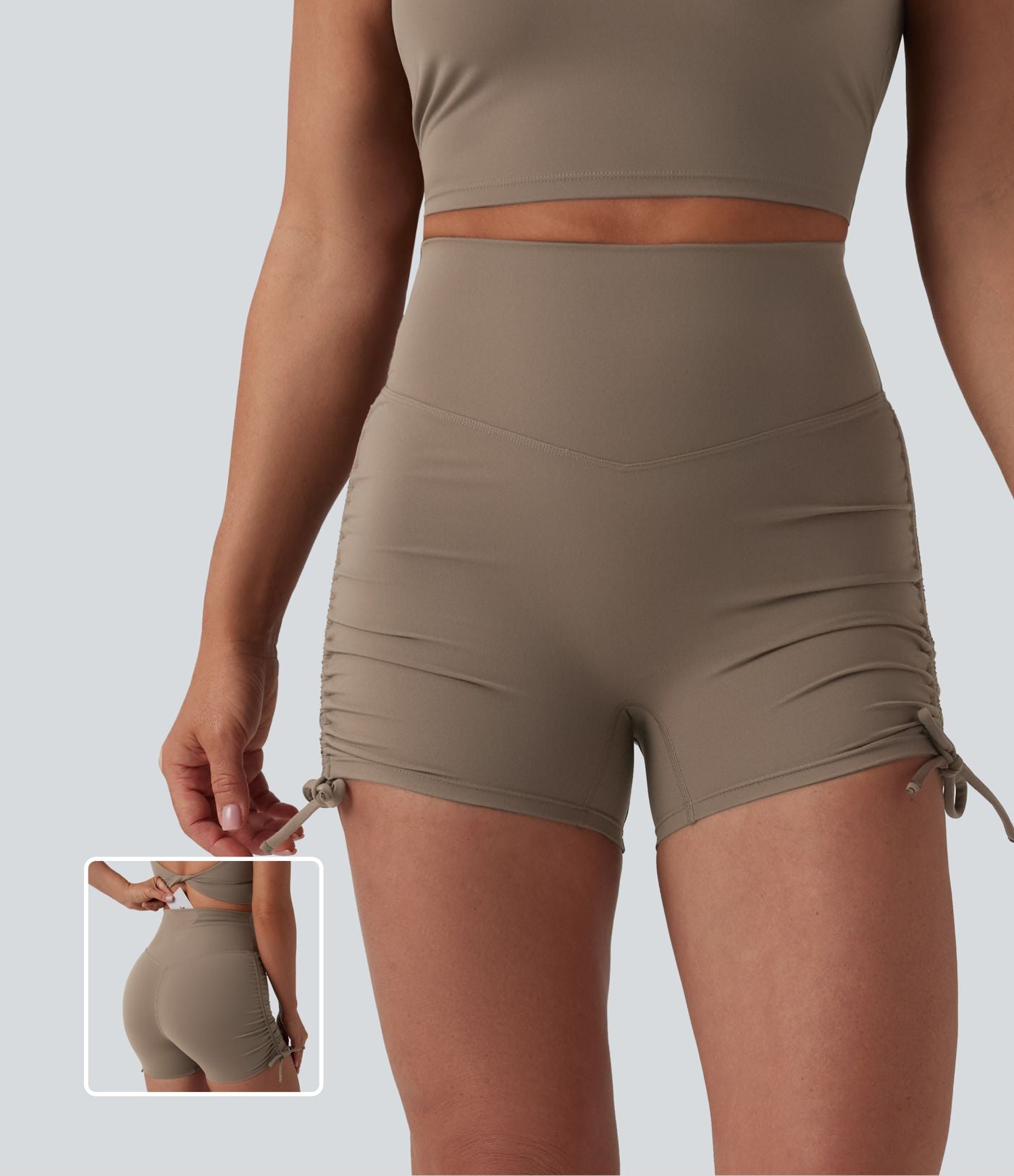Short cycliste de yoga Halara UltraSculpt™ taille haute froncé lacé 7,5 cm avec poche