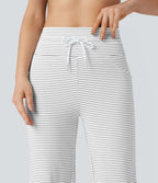 Pantalon de yoga droit taille haute à cordon rayé avec poches