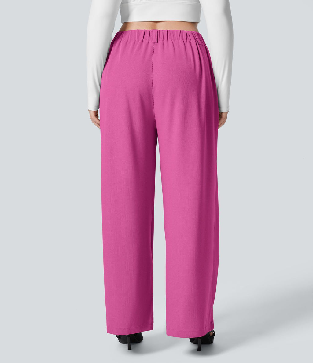 Halara Flex™ Pantalon tailleur Grande taille à Taille Haute, Poches Latérales Plissées, Jambes Larges, en Tissu Gaufré