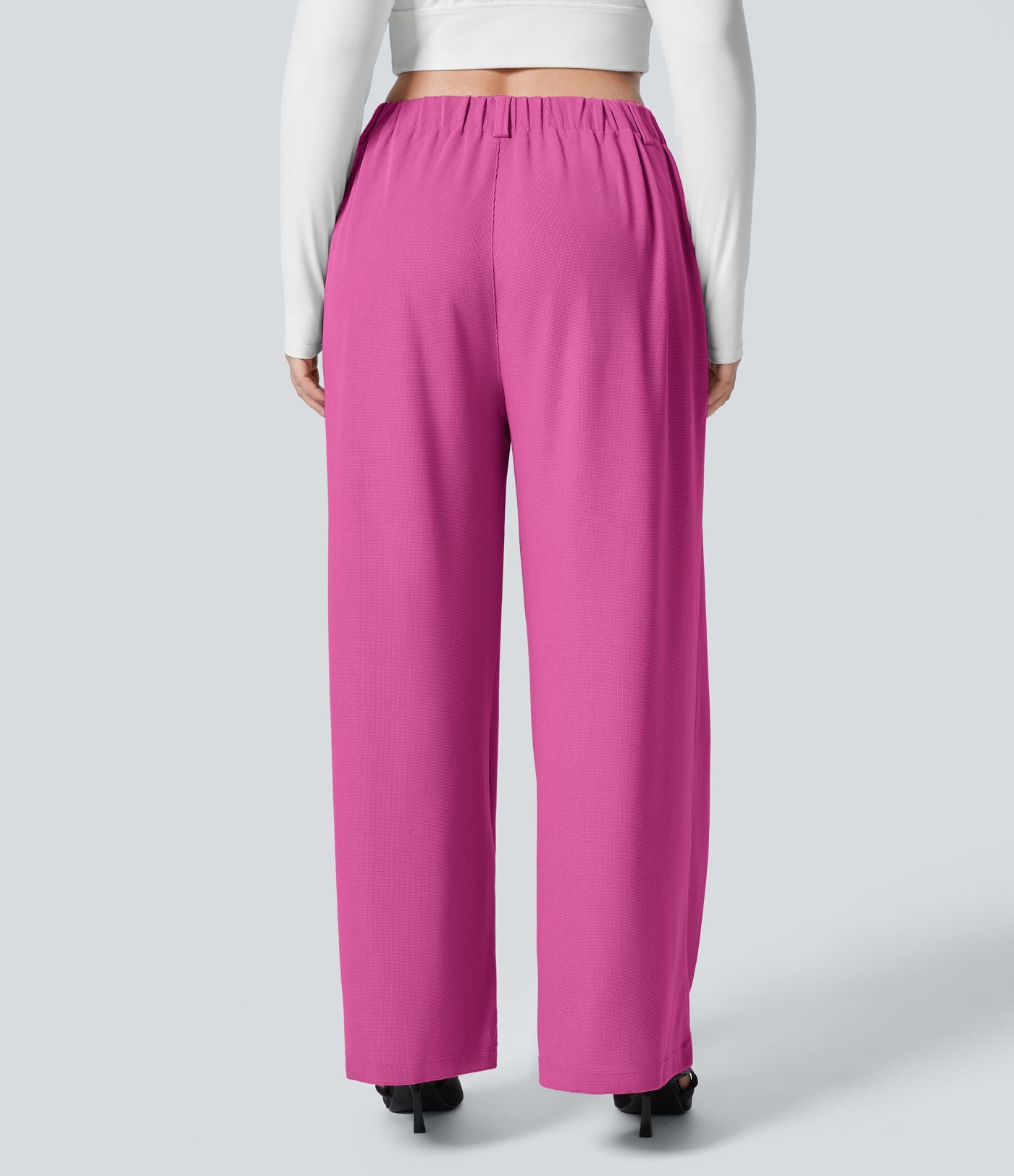 Halara Flex™ Pantalon tailleur Grande taille à Taille Haute, Poches Latérales Plissées, Jambes Larges, en Tissu Gaufré