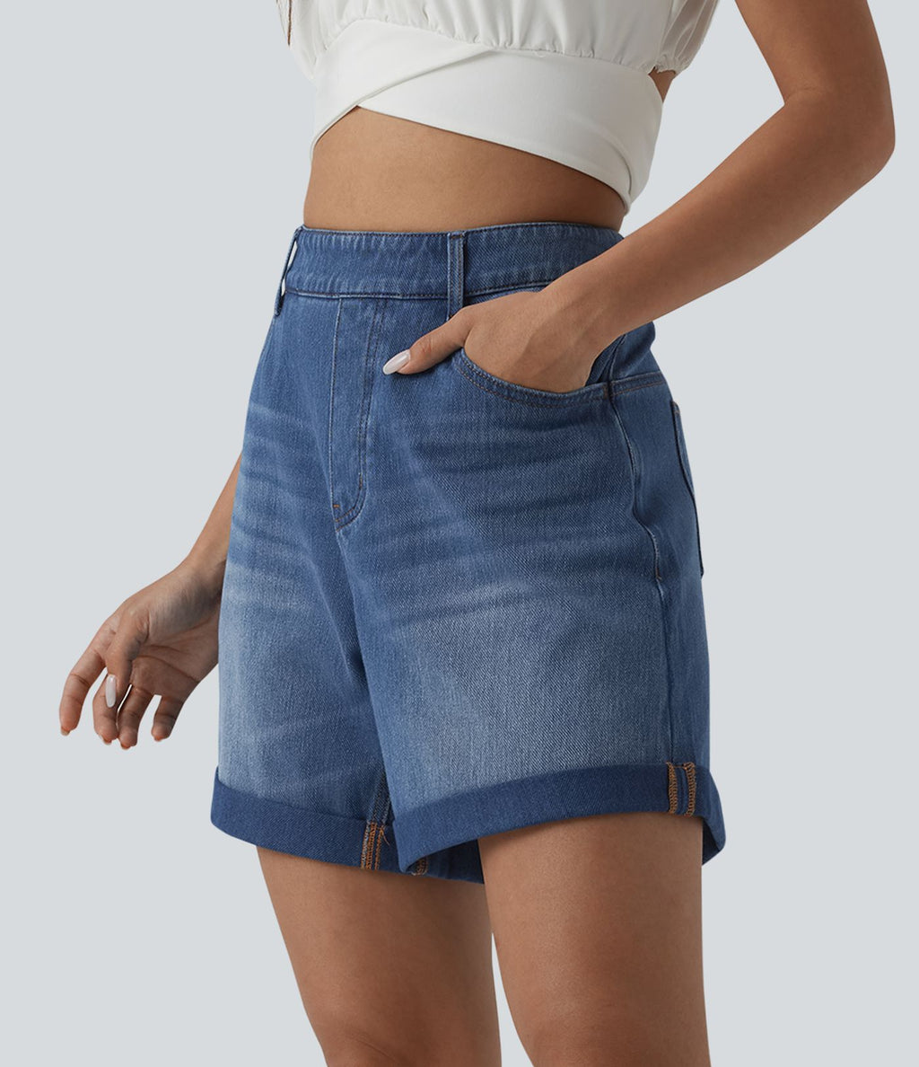 Short tailleur Halara Flex™ denim ample casual ourlet roulotté taille haute avec poches