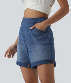 Short tailleur Halara Flex™ denim ample casual ourlet roulotté taille haute avec poches