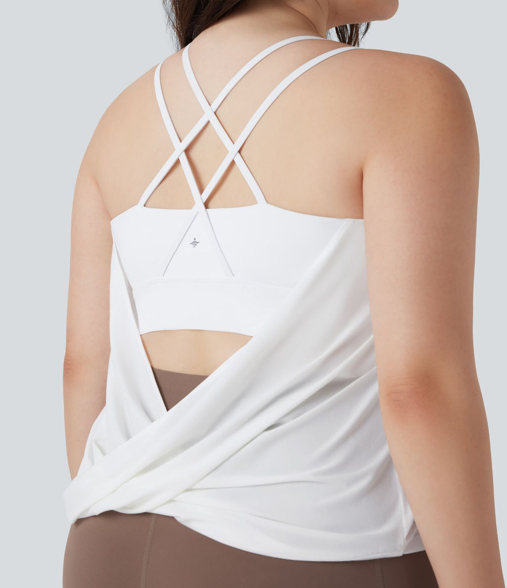 Débardeur yoga grande taille entrecroisé dos nu plissé séchage rapide