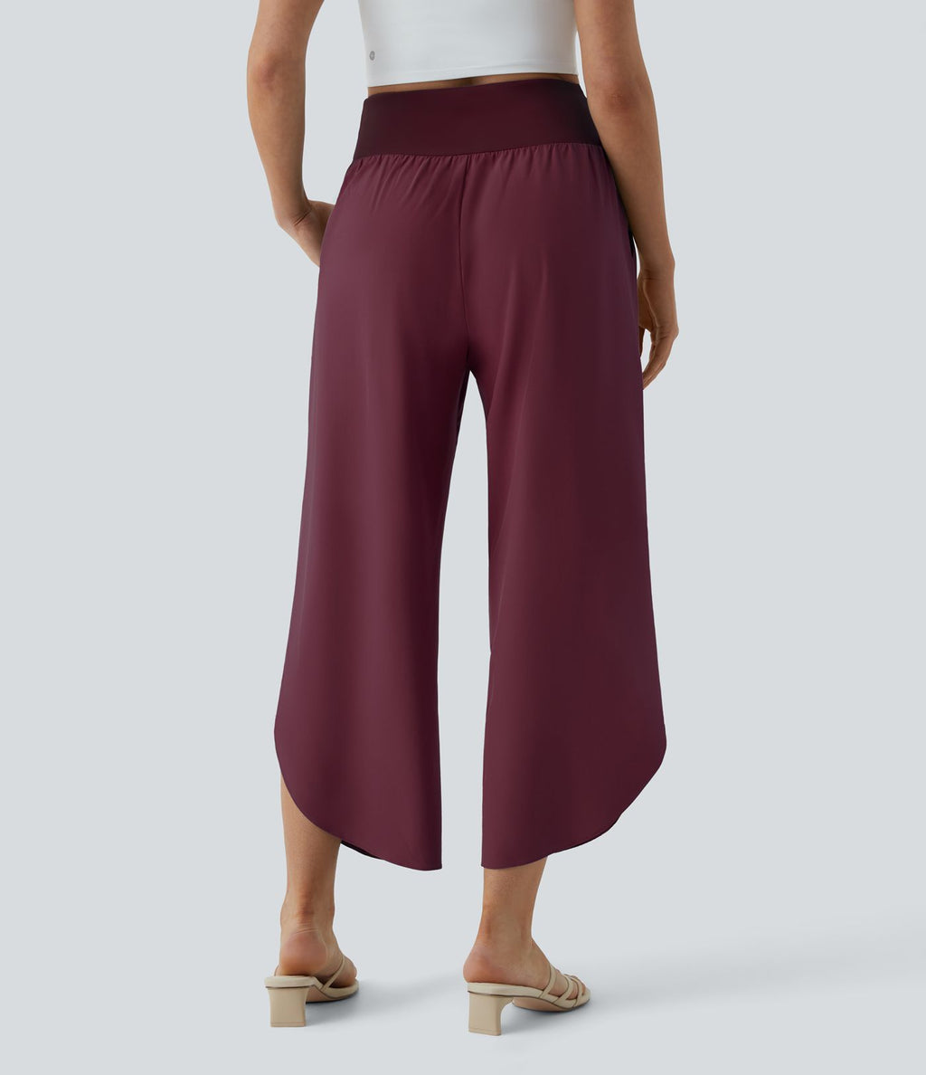 Breezeful™ Pantalon Fluide Vacances Séchage Rapide Taille Haute Croisée Poches Latérales Plissées Fente