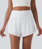 Short yoga 2-en-1 gainant taille haute à pois réfléchissants, ourlet arrondi croisé et œillets avec poches