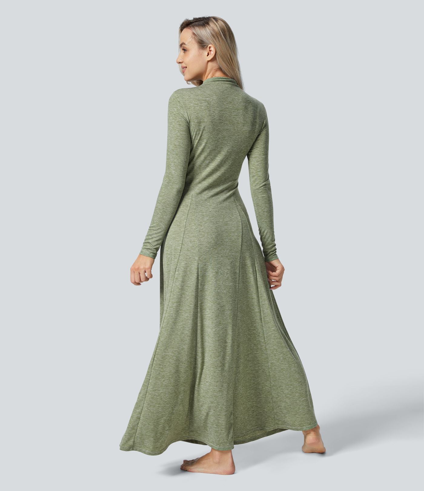 Robe Casual Maxi à Col Montant Manches Longues Évasées