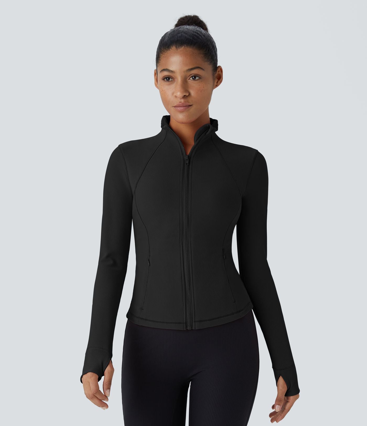 Patitoff™ Flow Veste Casual Courte à Col Montant Résistante aux Poils d'Animaux avec Fermeture Éclair Poches Latérales et Trou pour le Pouce