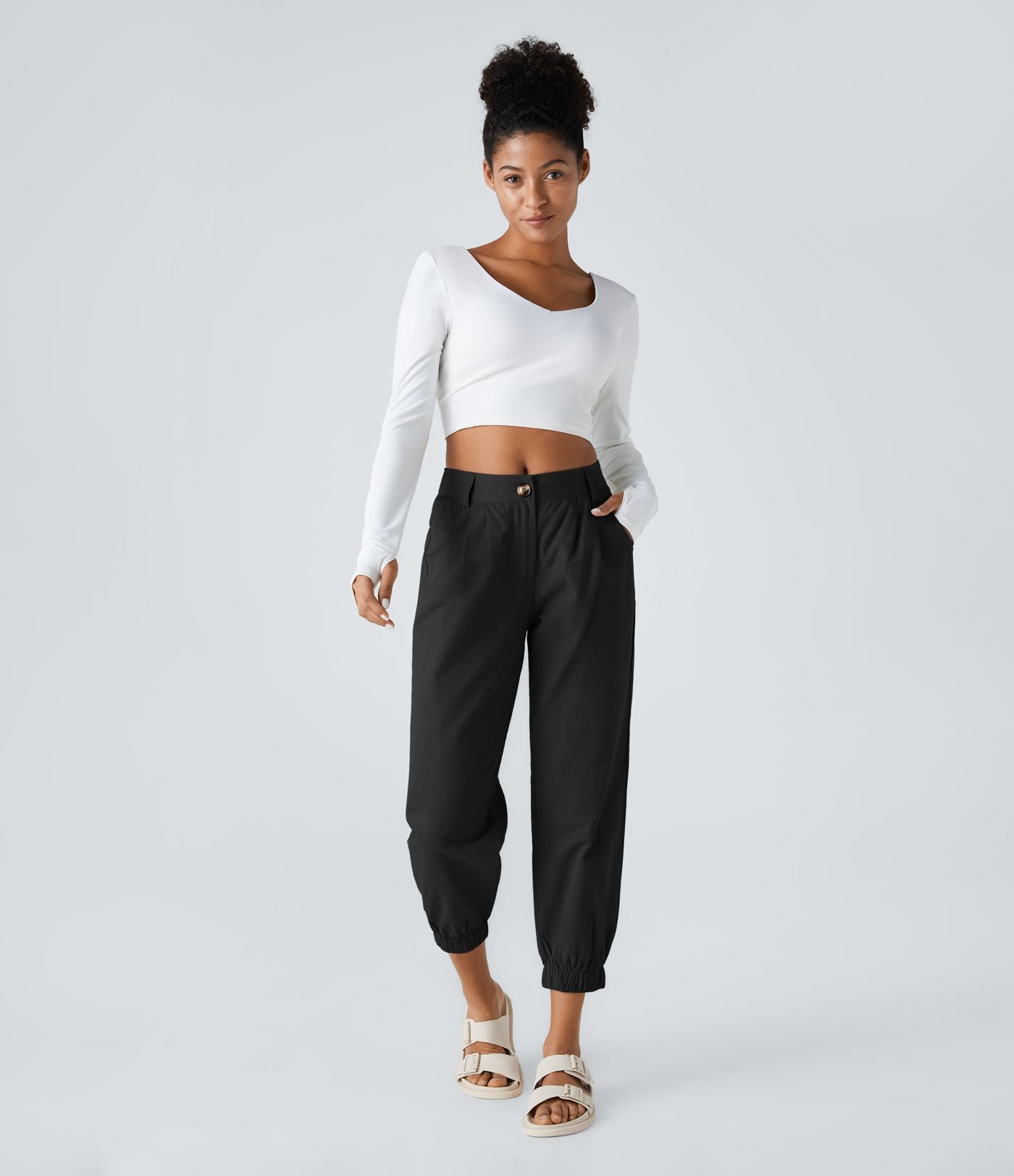 Joggings décontractés à taille mi-haute avec poches