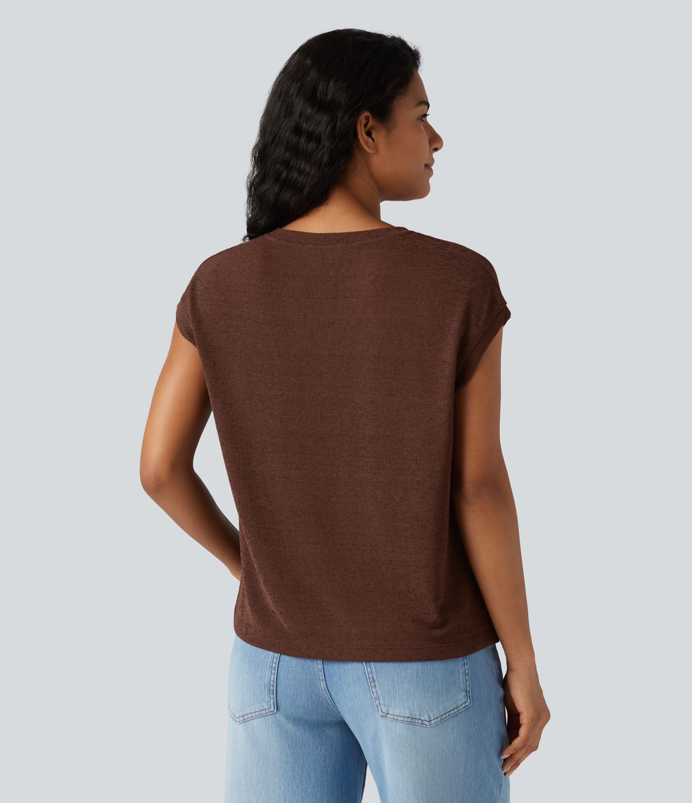 T-shirt décontracté semi-transparent col cranté manches courtes