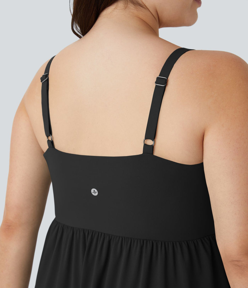 Breezeful ™ Dos Nu Asymétrique Ourlet Croisé 2 Pièces Poche Latérale Fluide Midi Séchage Rapide Casual Robe Grande Taille