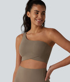 Halara UltraSculpt™ Brassière de sport et yoga à maintien léger, asymétrique une épaule, ourlet croisé avec soutien-gorge intégré