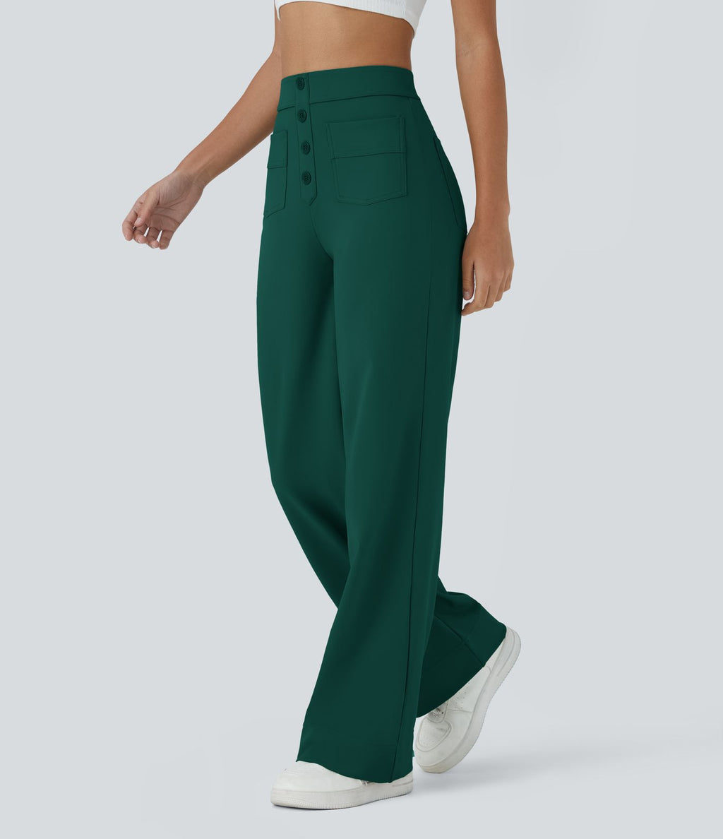 Pantalon taille haute coupe droite DayStretch avec poches