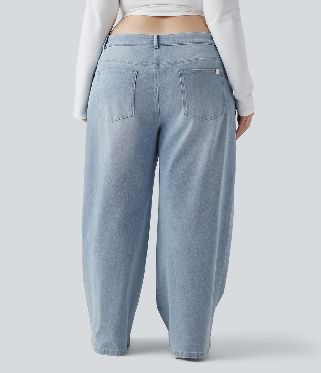 Jean décontracté grande taille Halara Flex™ asymétrique taille basse jambes larges effet délavé avec poches