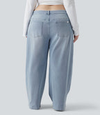 Jean décontracté grande taille Halara Flex™ asymétrique taille basse jambes larges effet délavé avec poches