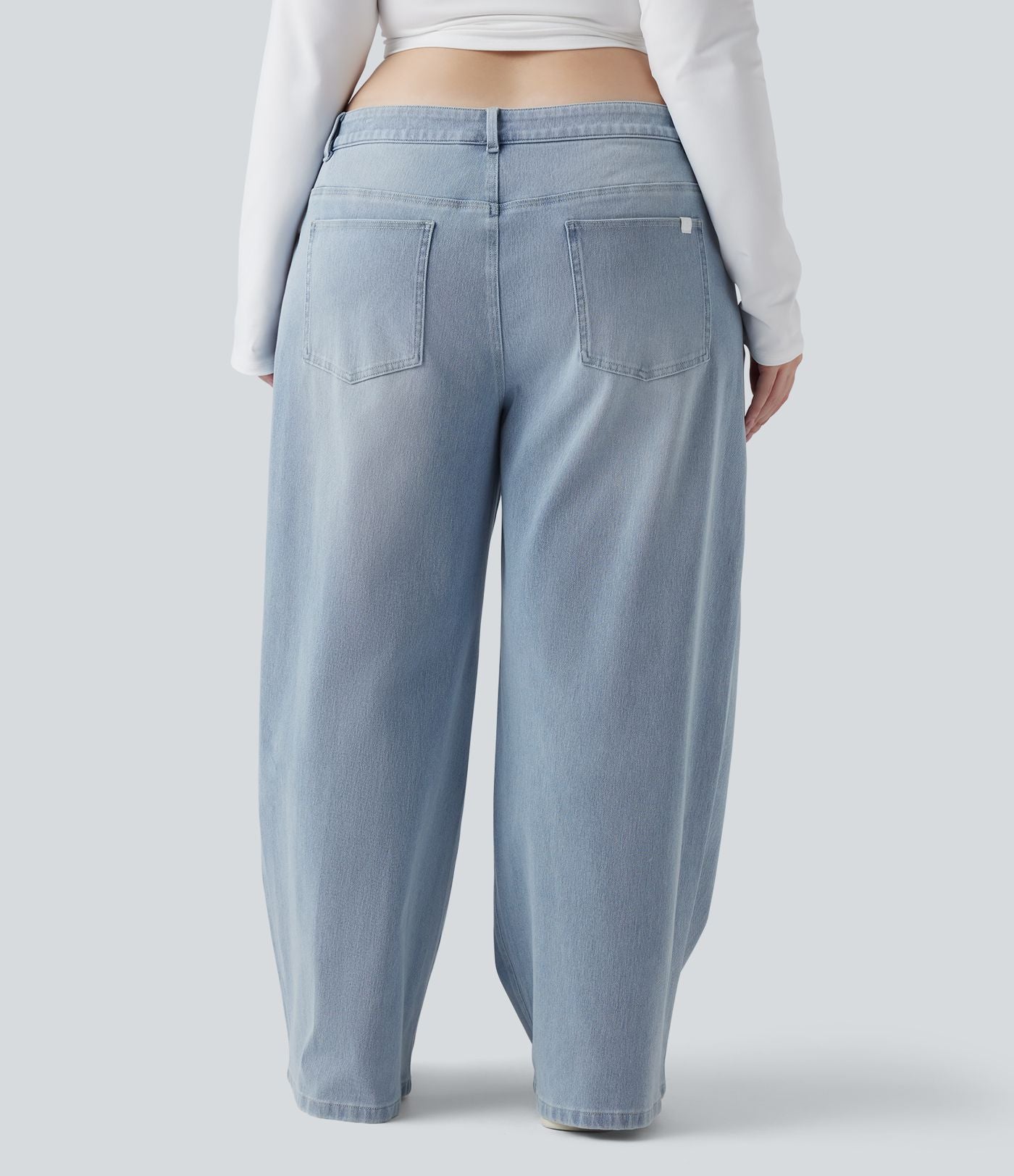 Jean décontracté grande taille Halara Flex™ asymétrique taille basse jambes larges effet délavé avec poches
