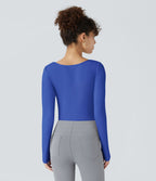 Bodysuit de Travail Tricot Côtelé Col Carré Manches Longues Boutonné Silhouette Élancée