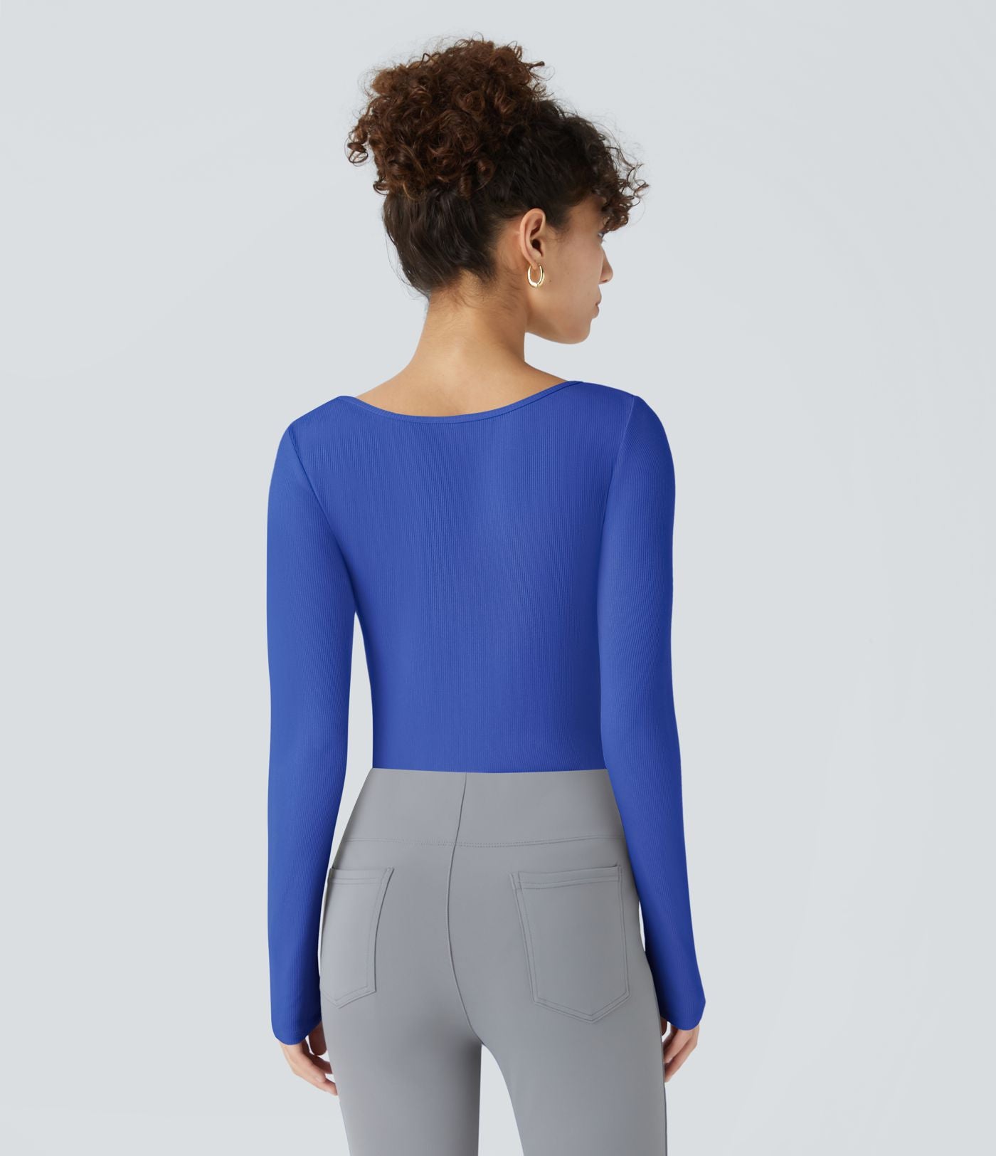 Bodysuit de Travail Tricot Côtelé Col Carré Manches Longues Boutonné Silhouette Élancée